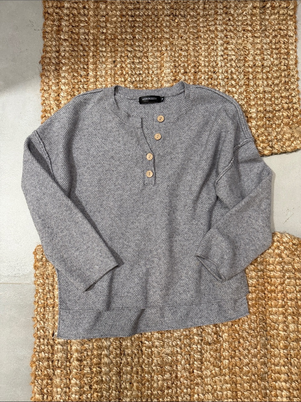 MERCANTILE Gray Henley Crewneck Sweater